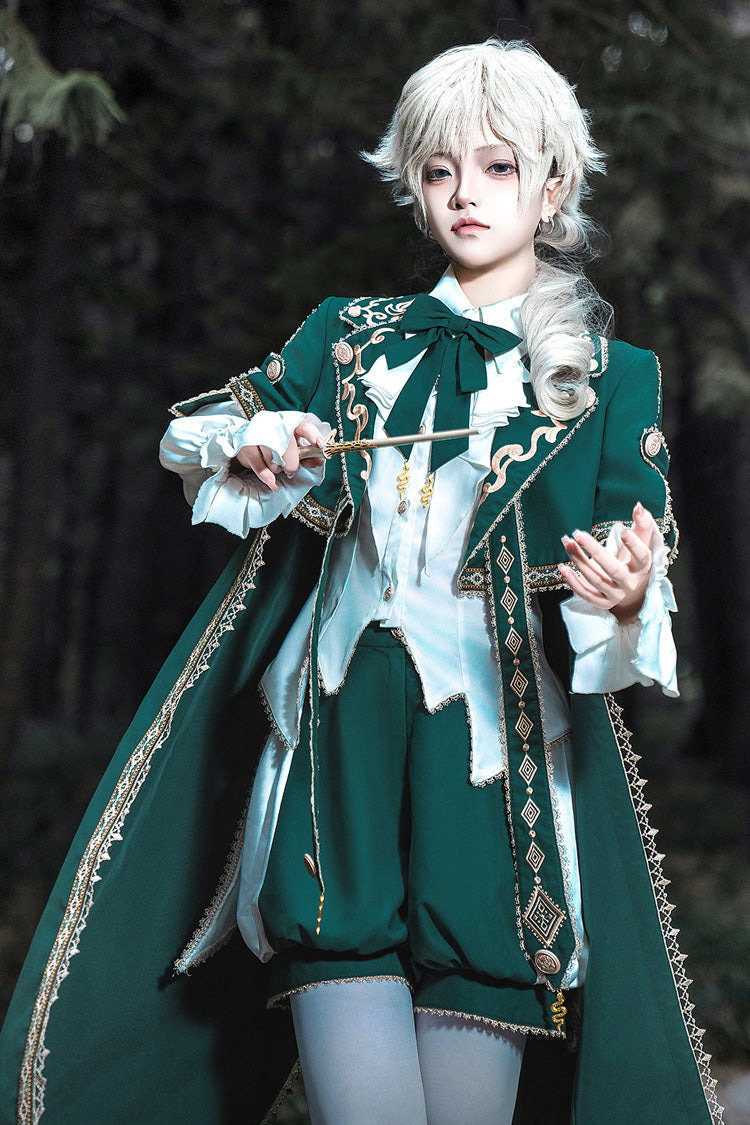 Green [Theocratic Messenger] Embroidery Classic Military Gorgeous Handsome Ouji Lolita Coat Blouse Shorts Set - Product - 8