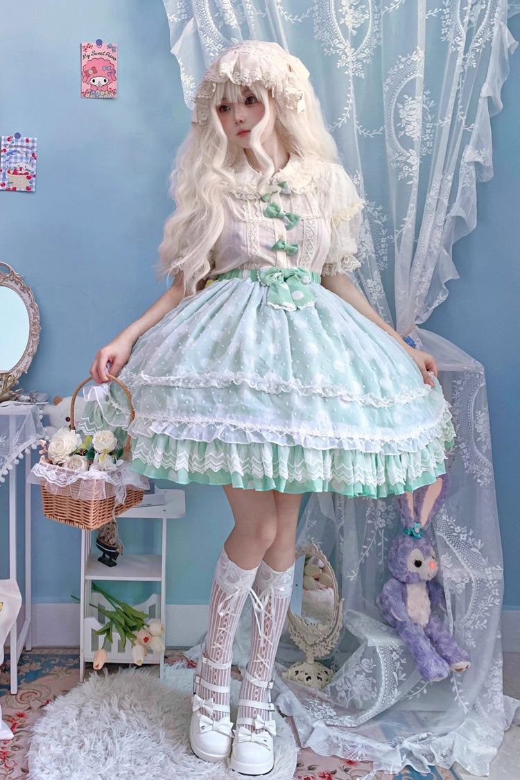 [Wave Candy] Triple-Layered Print Ruffle Bowknot Sweet Lolita Skirt 3 Colors - Product - 13