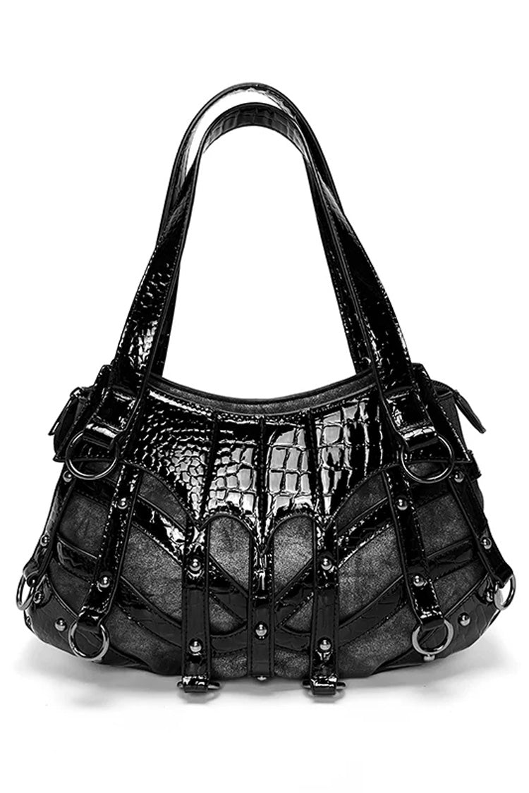 Black Patchwork Studded Punk Lolita Crossbody Bag - Black - 1