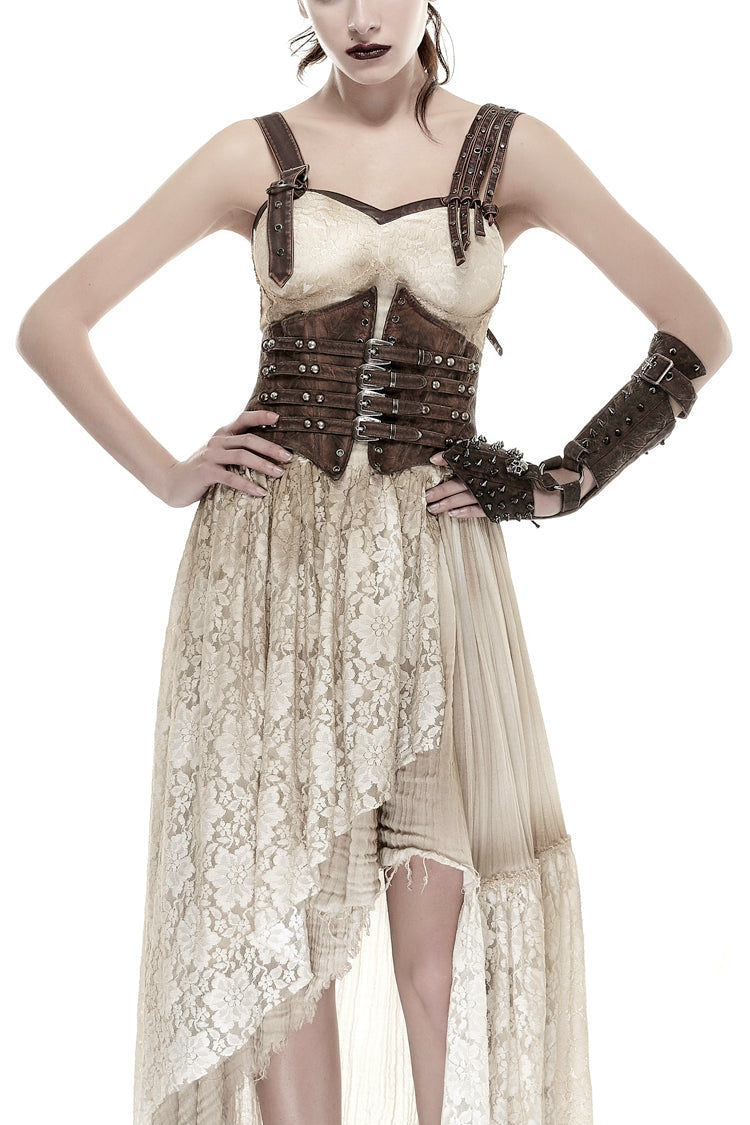 Brown Metal Nails Metal Hasp Decoration Womens Steampunk Girdle - Brown - 1