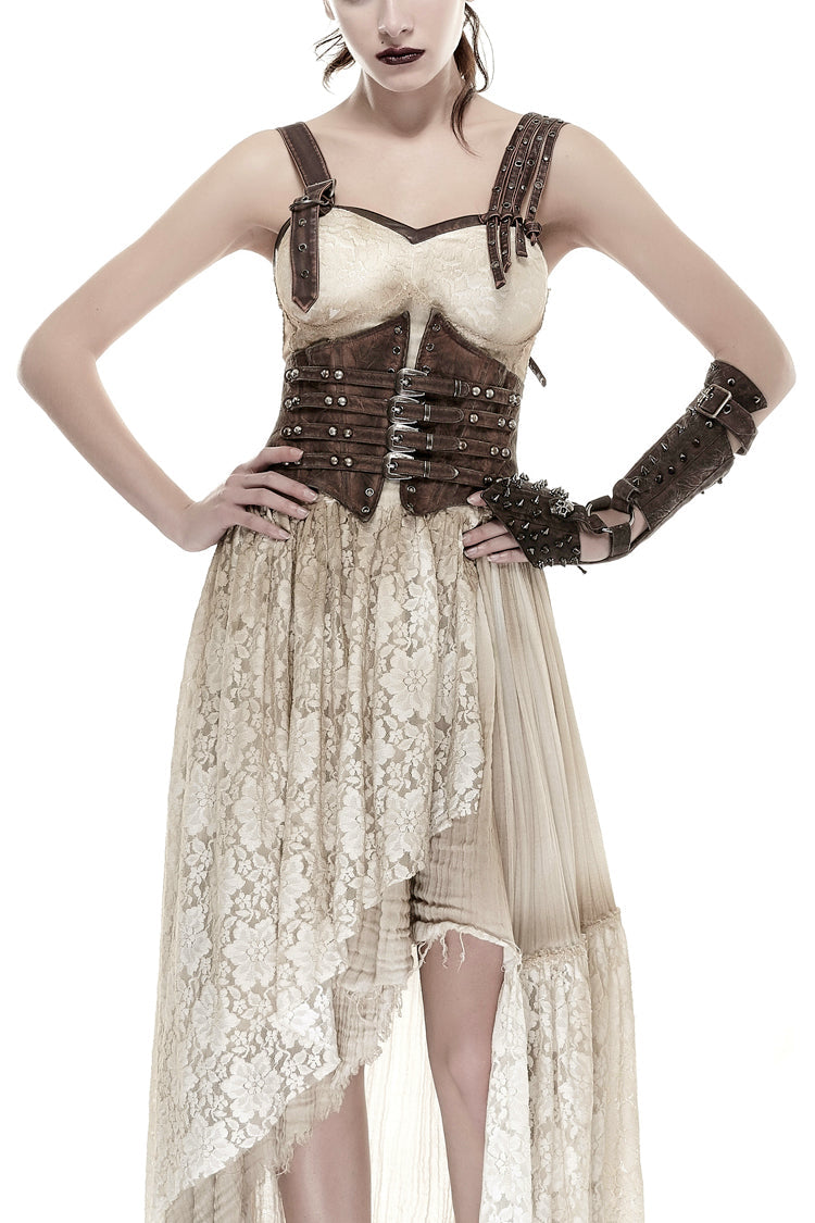 Brown Metal Nails Metal Hasp Decoration Womens Steampunk Girdle - Brown - 1