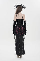 Black Lace-Up Women's Gothic Embroidered Tassels  Overbust Corset - Product - 3