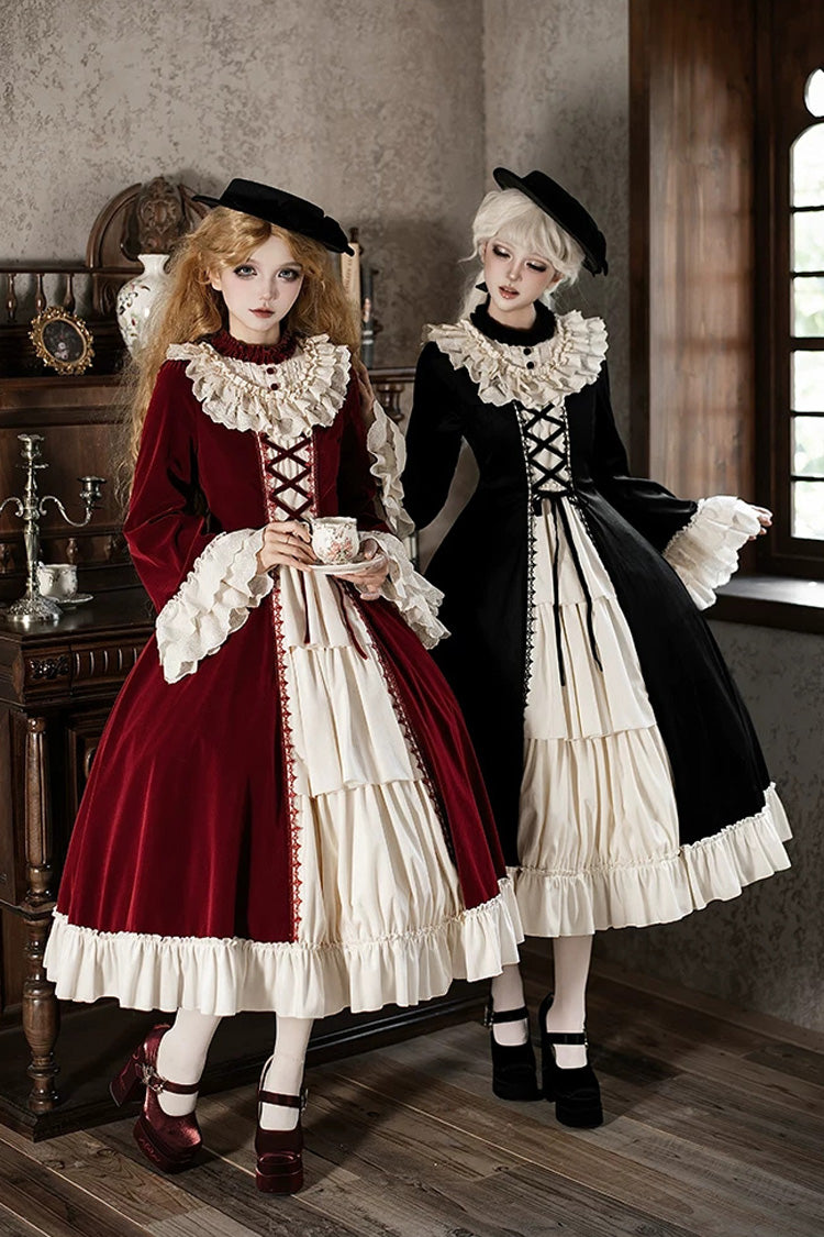 Red [Letters and Poems · Nutcracker Box] Long Sleeves Ruffled Open-Front Bow Lace-Up Gothic Lolita Dress - Product - 5