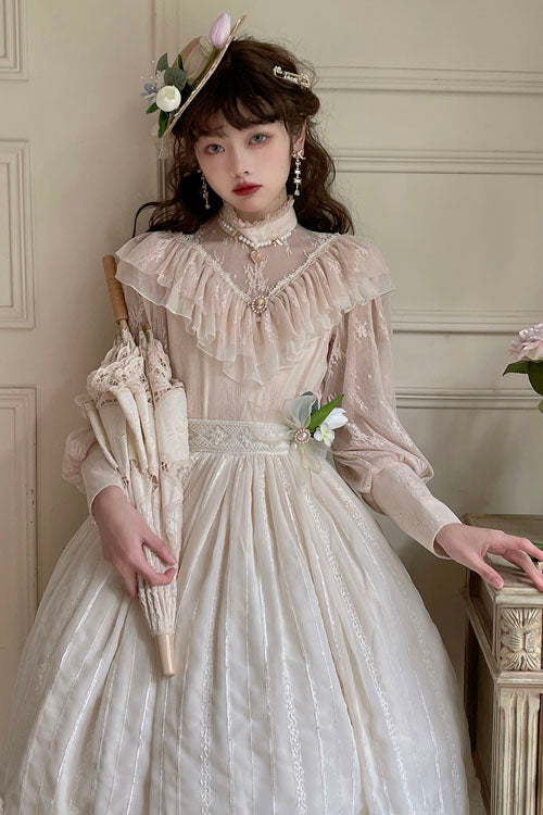 Ivory Elegant Vintage Tulip Multi-Layer Ruffled Classic Lolita Skirt Dress - Product - 3
