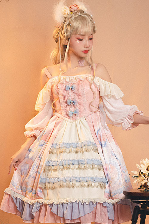 Pink Cloud Dreamland Bowknot Strapless Multi-Layer Ruffled Sweet Lolita OP Dress - Product - 4