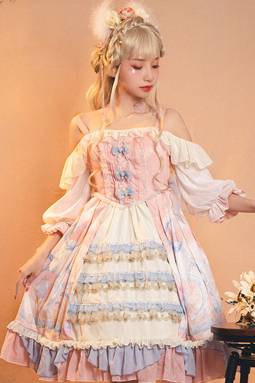 Pink Cloud Dreamland Bowknot Strapless Multi-Layer Ruffled Sweet Lolita OP Dress - Product - 4