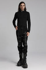 Black Buckle Eyelets Ring Men's Punk Pants - Product - 4