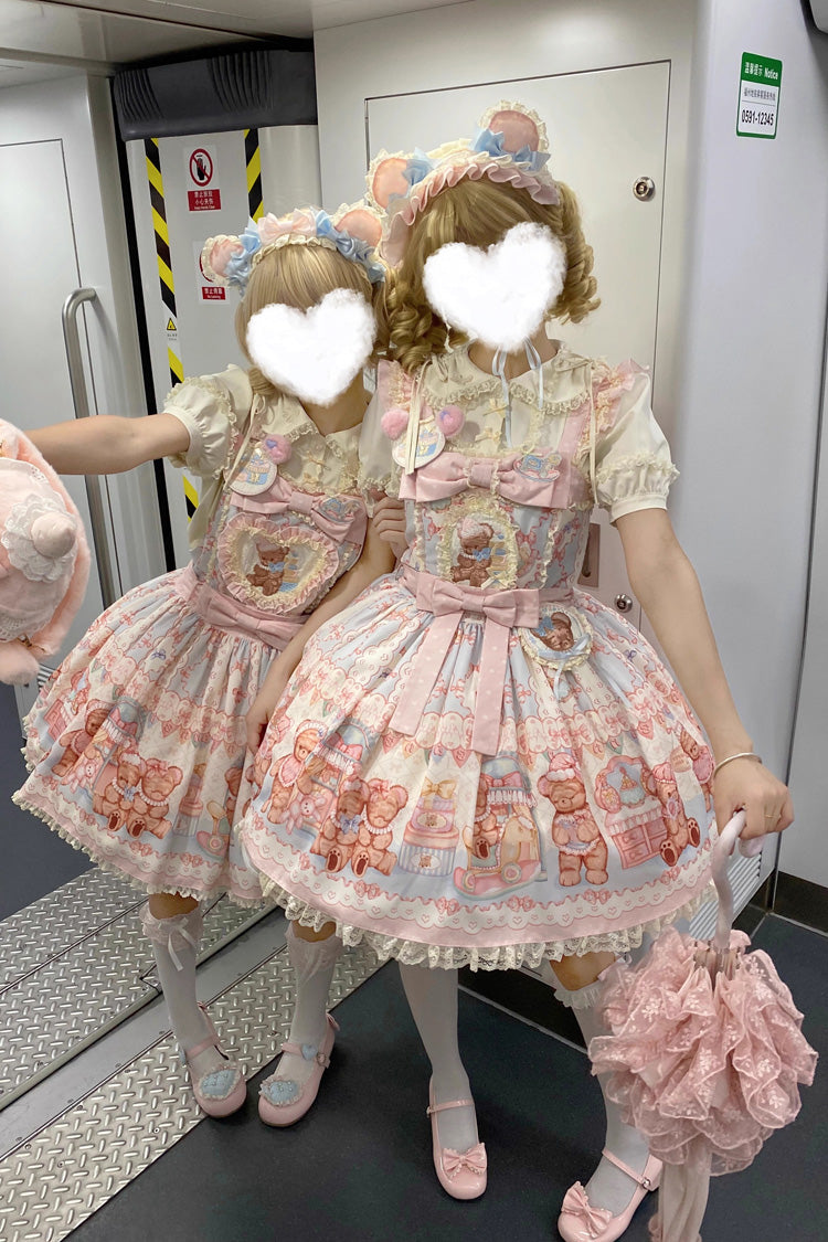 [Bear Anniversary Celebration] Sleeveless Printed Ruffled Bow Sweet Lolita Strap Dress 2 Colors - Product - 8