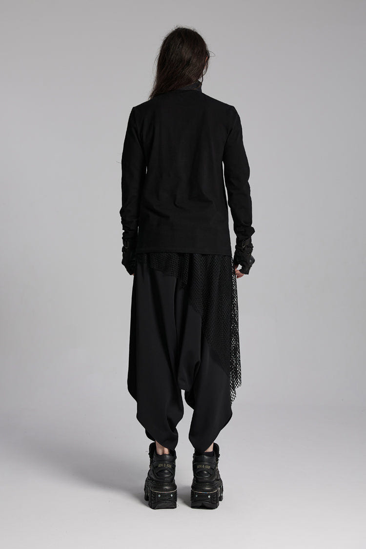 Black Stand Collar Long Sleeves Techwear Bucket-up Zip Men's Punk T-Shirt - Product - 6