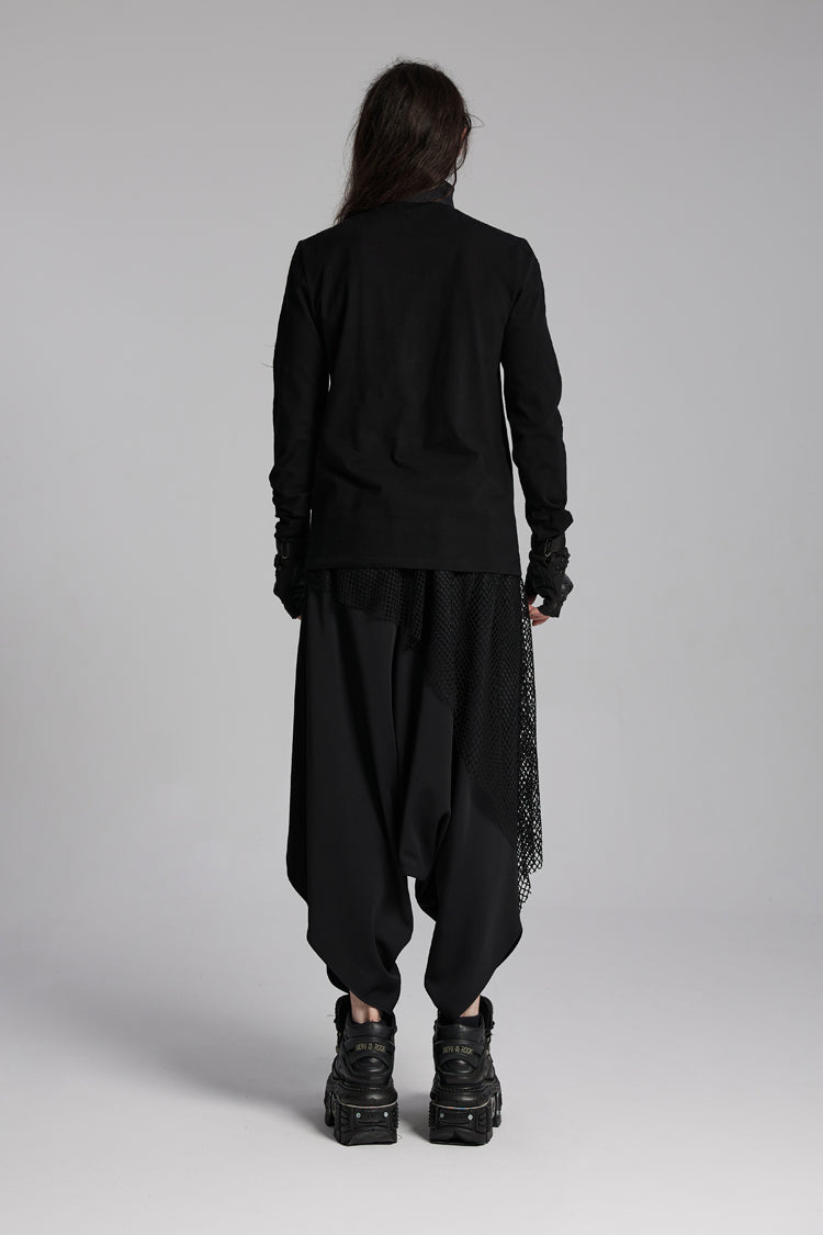 Black Stand Collar Long Sleeves Techwear Bucket-up Zip Men's Punk T-Shirt - Product - 6