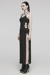 Black Halterneck Lace-Up Ripped Side Slit Women's Punk Dress - Product - 2