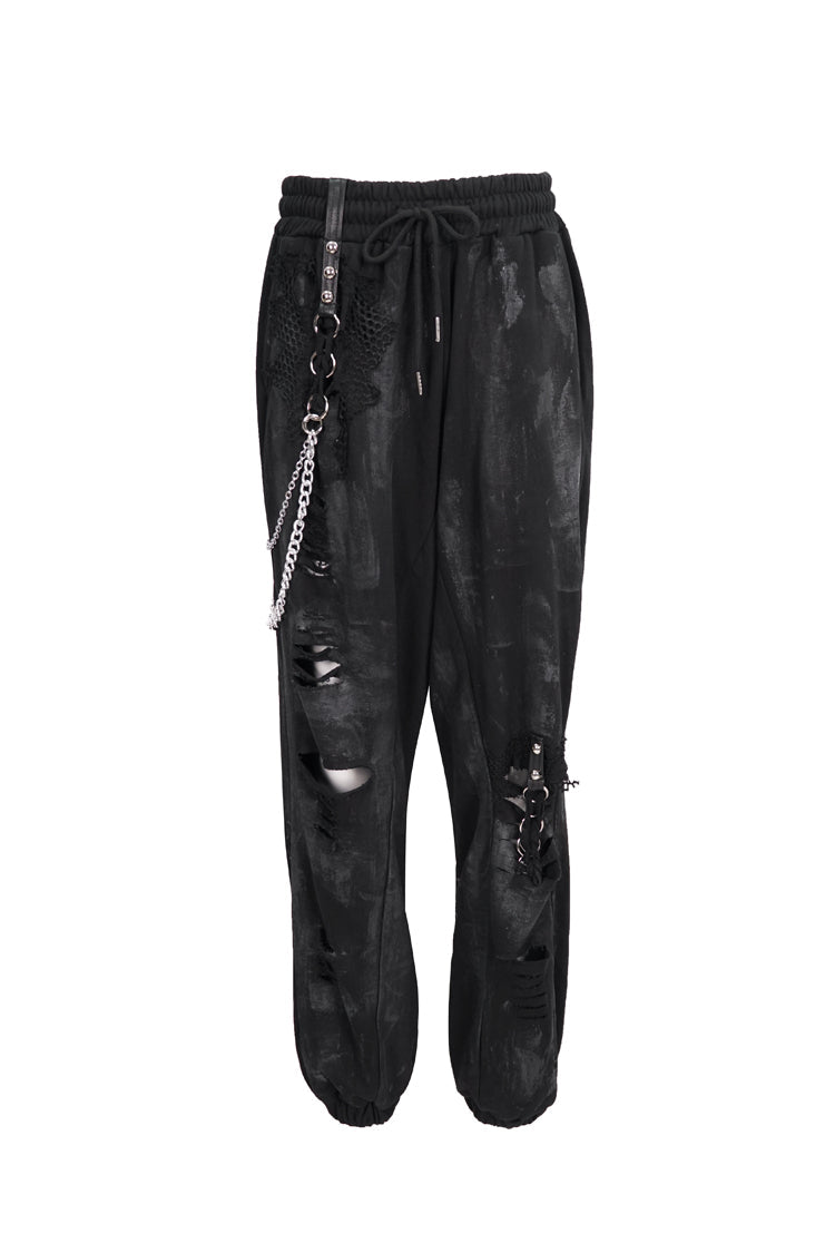Black Knitting Material Retro Hand-Painted Metal Circle Decoration Women's Gothic Pants - Product - 5