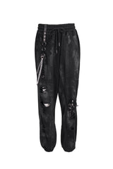Black Knitting Material Retro Hand-Painted Metal Circle Decoration Women's Gothic Pants - Product - 5