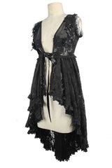 Black Waist Knot Back Lace-Up Frill Hem Sleeveless Rose Lace Mesh Women's Gothic T-Shirt - Product - 7