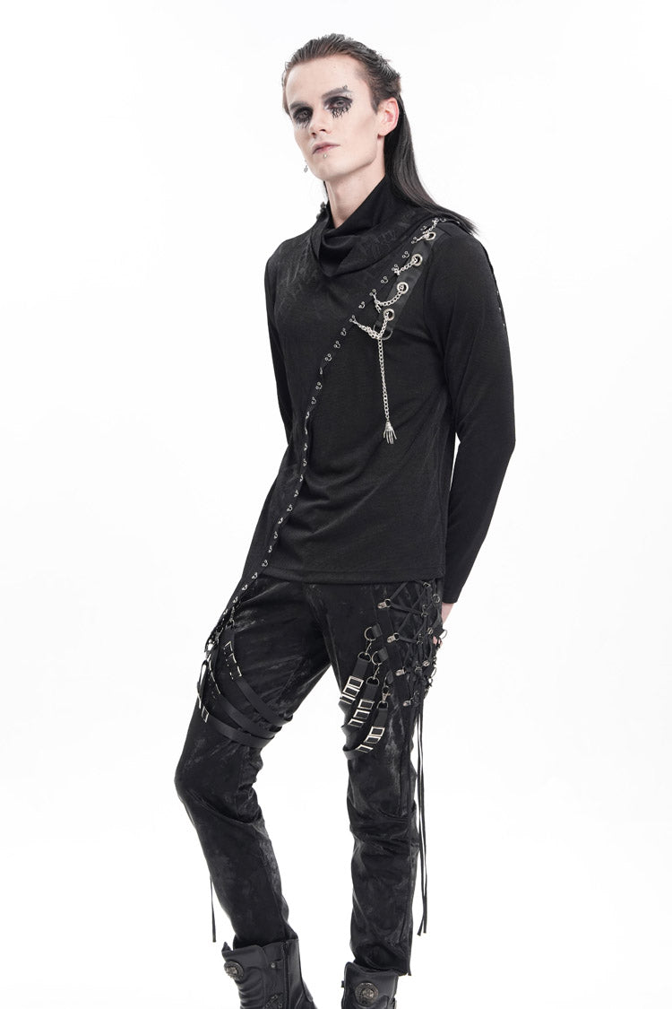 Black Chain Long Sleeves Print Stitching Asymmetric Men's Gothic Sweatershirt - Product - 10