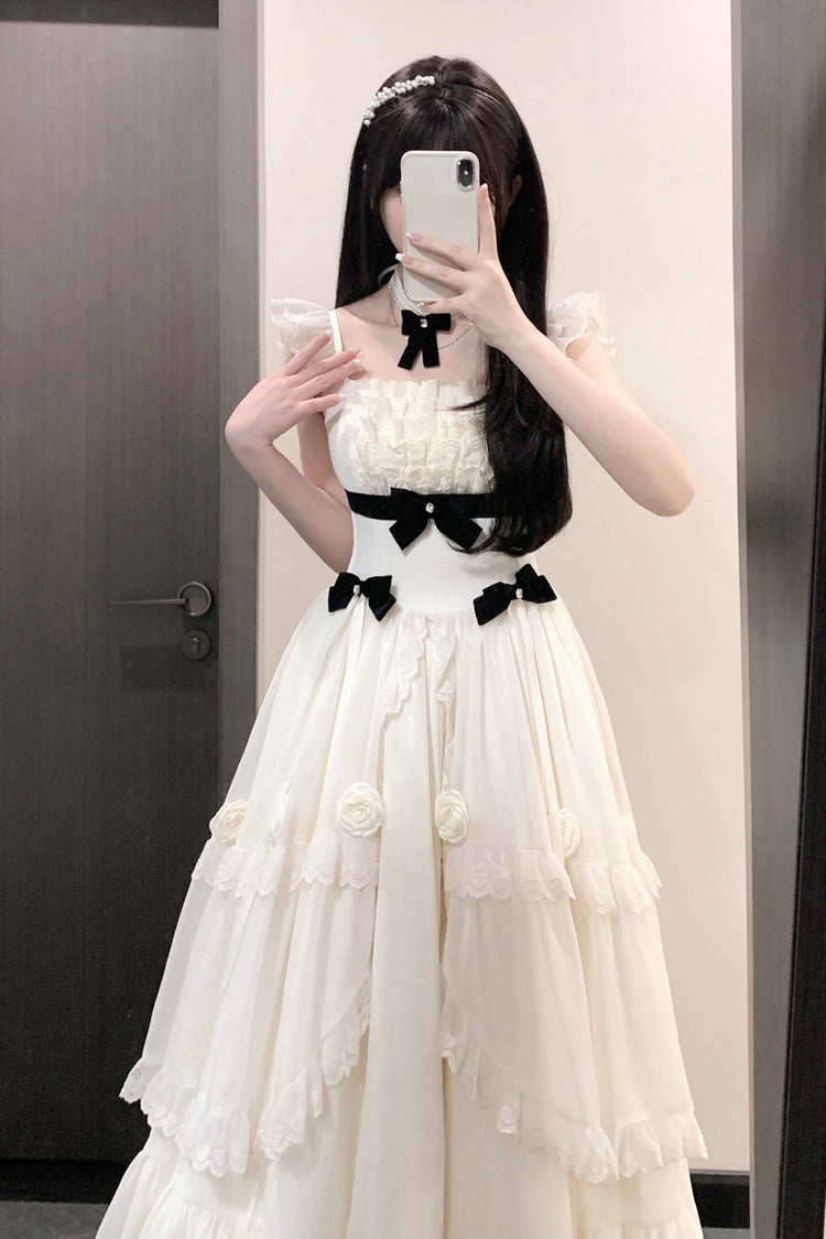 Ivory Free Verse Poetry Ruffle Bowknot Sweet Elegant Princess Lolita Tiered Dress - Product - 7