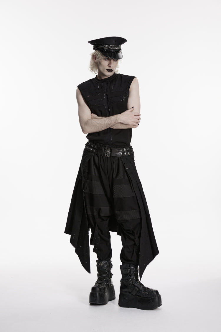 Black Lace-Up Irregular Ripped Men's Punk Skirt - Black - 1