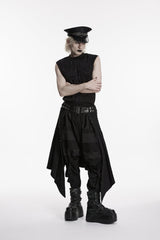 Black Lace-Up Irregular Ripped Men's Punk Skirt - Black - 1