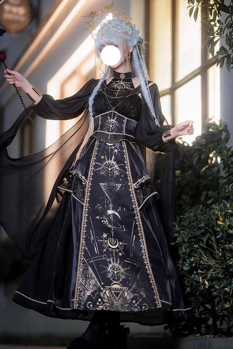 Black Nightmare of Horus Print Ruffle Hot Stamping Gothic Gorgeous Lolita Jsk Dress - Black - 1