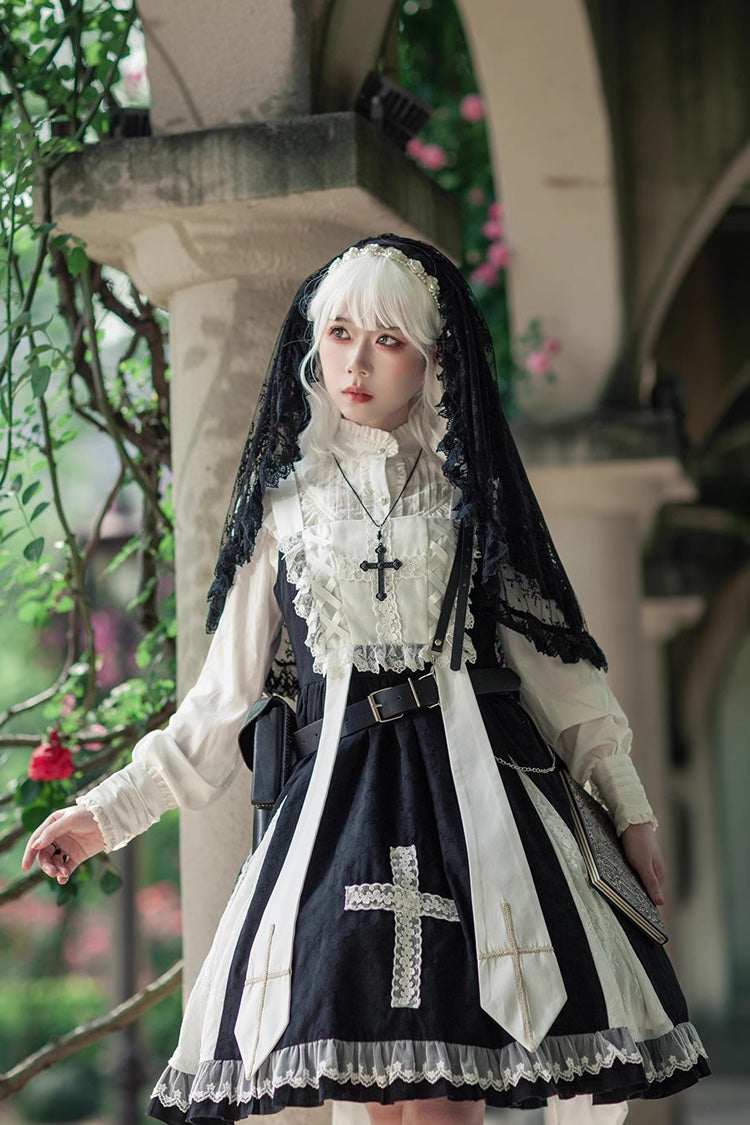 Black Paradise Cross Print Ruffle Sleeveless Gothic Lolita Dress - Product - 12