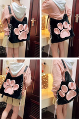 Black/Pink Cute Lace-Up Dog/Cat Paw Sweet Lolita Itabag - Product - 4