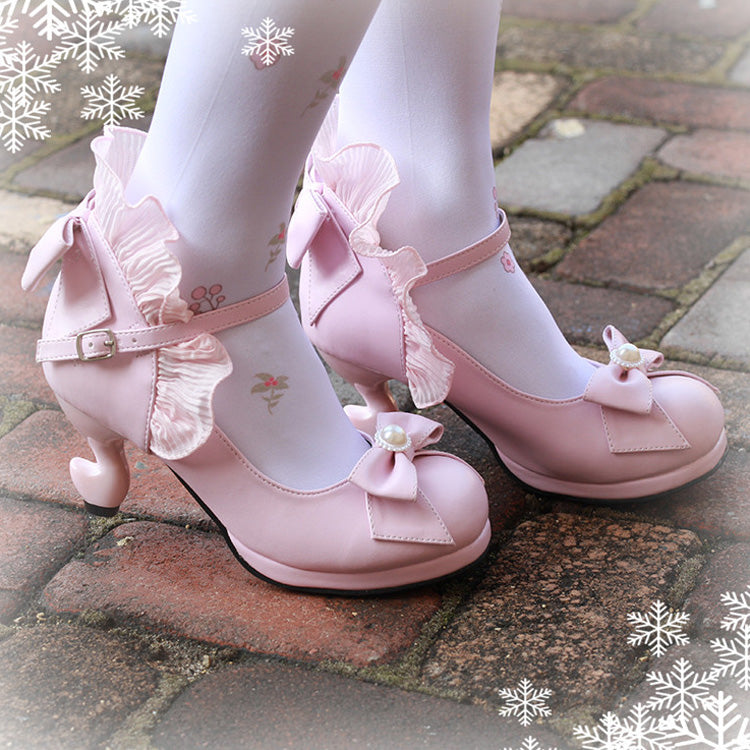 Bowknot Strappy Ruffle PU Sweet Lolita Shoes 5 Colors - Product - 11