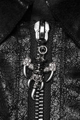 Black Stand Collar Metal Detachable Hollow Long Sleeves Mens Steampunk Coat - Product - 4