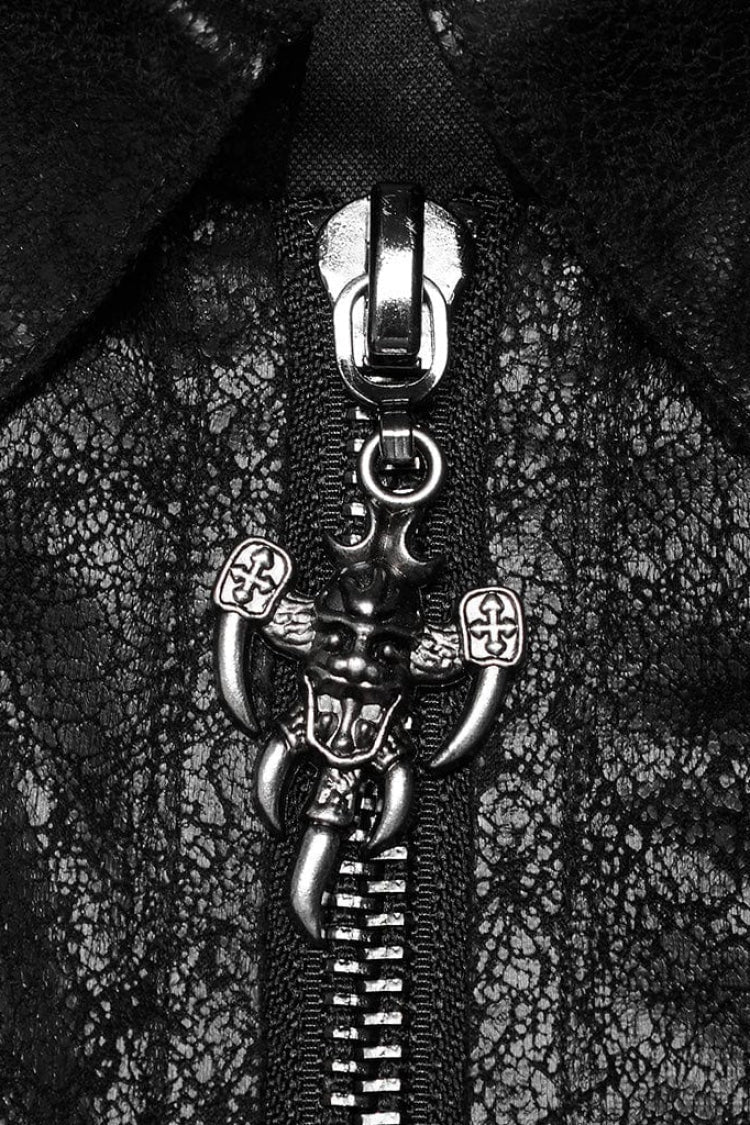 Black Stand Collar Metal Detachable Hollow Long Sleeves Mens Steampunk Coat - Product - 4