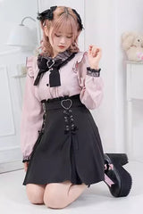 Heart Shape Decoration Bowknot Sweet Jirai Kei Skirt 2 Colors - Product - 3