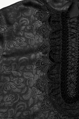 Black Stand Collar Long Sleeves Ruffle Embroidery Lace-Up Plunging Rose Men's Gothic Blouse - Product - 5