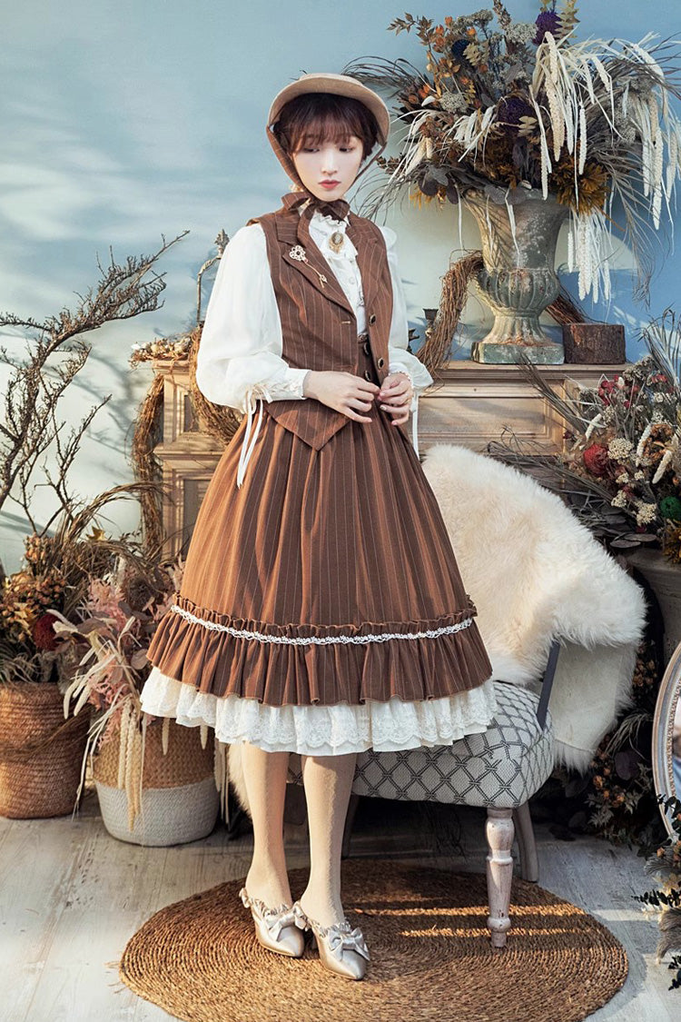 Multi-layer Striped Print Ruffle Sweet College Style Elegant Lolita Skirt 3 Colors - Product - 12