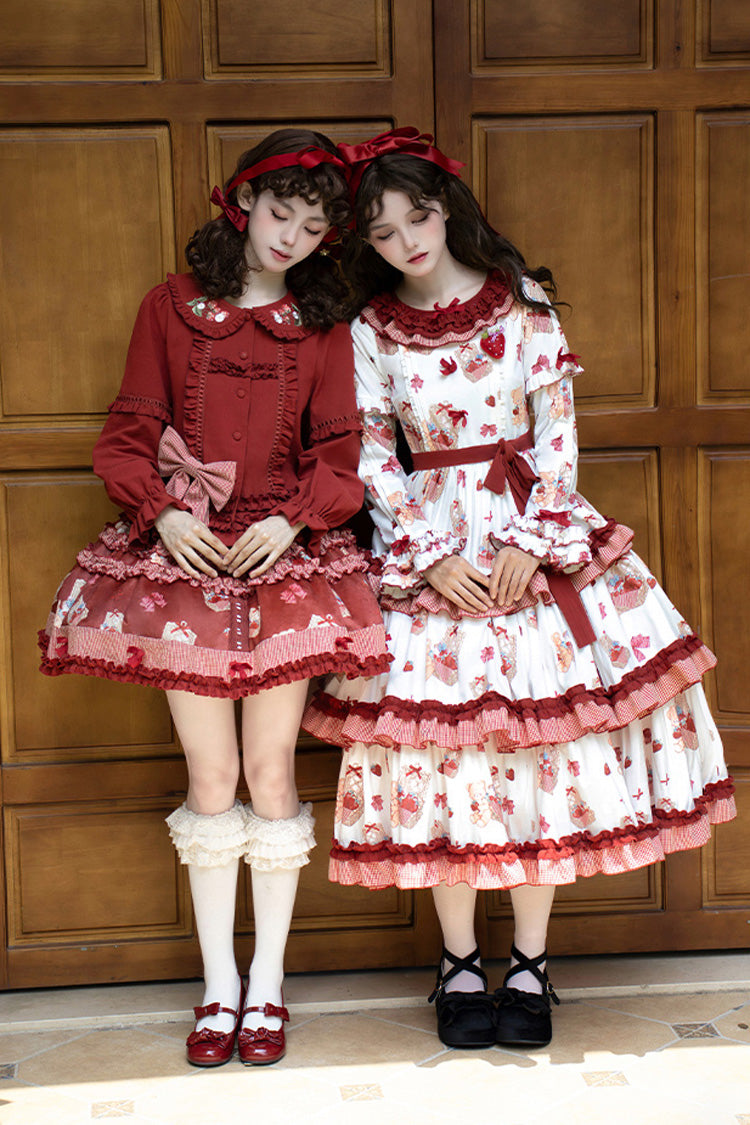 Red [Bell Strawberry Farm] Print Ruffle Embroidery Sweet Lolita Skirt - Product - 5