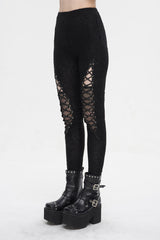Black Strappy Mesh Splice Ruched Women's Punk Leggings - Product - 3