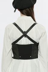Black Ruffle Metal Buckle Strap Detachable PU Leather Strap Women's Punk Strap - Product - 3
