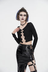 Black Cutout Ruched Chain Women's Punk Jacket - Product - 4