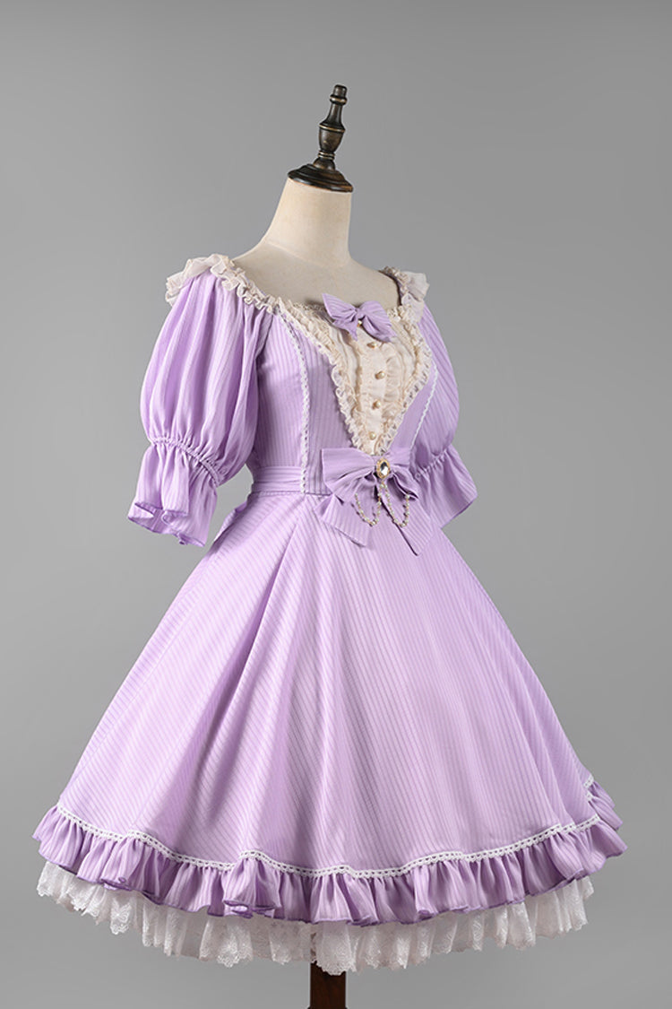 Midsummer Galaxy Solid Color Short Sleeves Ruffle Bowknot Sweet Lolita OP Dress - Product - 9