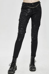 Black Punk Hand Painted Laced Up Legs Cool Womens Pants - Product - 4