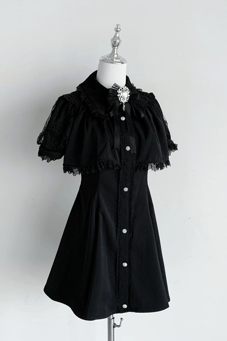 Jirai Kei Lapel Collar Short Sleeves Lace Dress 3 Colors - Product - 3