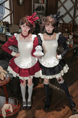 [Liya] Square Collar Long Lantern Sleeves Multi-Layered Ruffled Classic Elegant Lolita Dress 2 Colors (Black, Red) - Product - 9