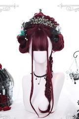 Dark Red Hair Tail Layered Curly Classic Lolita Wigs - Product - 2
