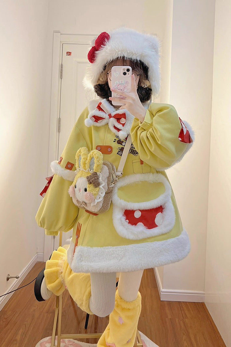 Yellow [Mushroom House] Long Sleeves Embroidery Bowknot Sweet Lolita Coat - Product - 12