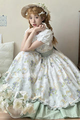 [Blueberry Early Summer] Sleeveless Print Ruffle Bowknot Sweet Lolita Jsk Dress 2 Colors - Product - 10