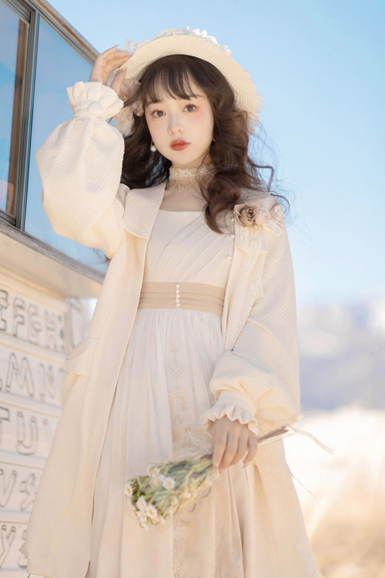 White Chinese Style Bronzing Flower Embroidery Sweet Lolita Jsk Dress - Product - 5