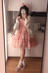 Pink First Love Triple-Layered Ruffle Bowknot Lace Sweet Lolita Jsk Dress - Product - 2
