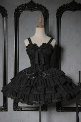 [Covenant Cross] Sleeveless Triple-Layered Ruffle Bowknot Lace-Up Gothic Lolita Jsk Dress 6 Colors - Product - 3