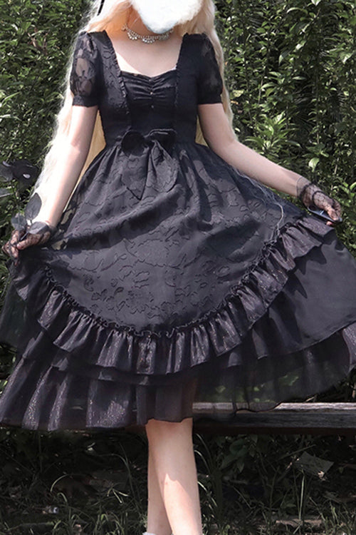 French Elegant Print Multi-Layer Ruffled Short Sleeve Classic Lolita Dress - Product - 4