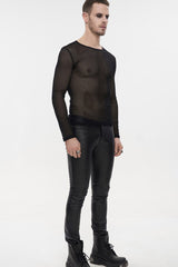 Black Gothic Elasticity High Neck Long Sleeve Mesh Men's Shirt - Product - 4