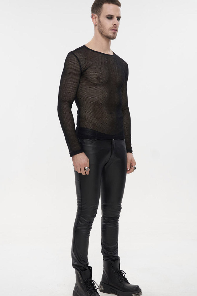 Black Gothic Elasticity High Neck Long Sleeve Mesh Men's Shirt - Product - 4