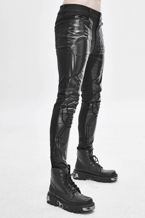 Black Robot Armor Gloss Printing Skinny Stretch Mens Pants - Product - 3