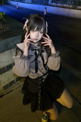 Black High Waisted Ruffle Embroidery Gothic Jirai Kei Japanese Skirt - Product - 6